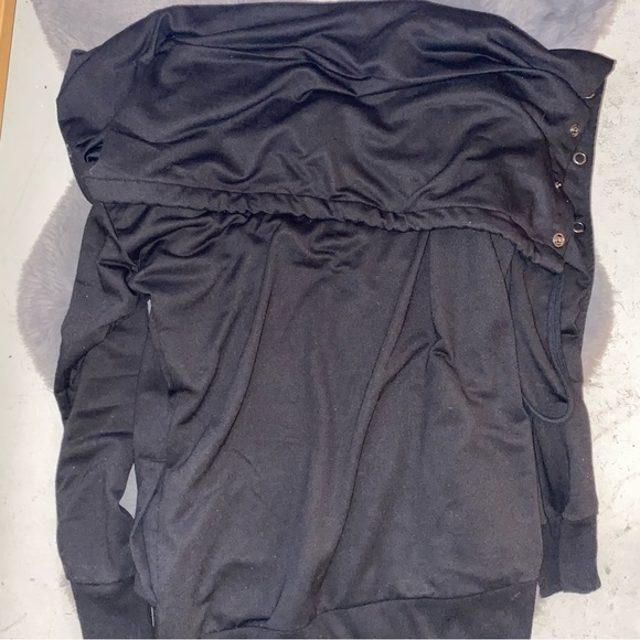 Black Button Up Hooded Dress Jacket - Picture 2 of 3